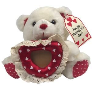Vtg Commonwealth Valentine's Day Plush 1990 White Bear 7'' Heart Picture Frame